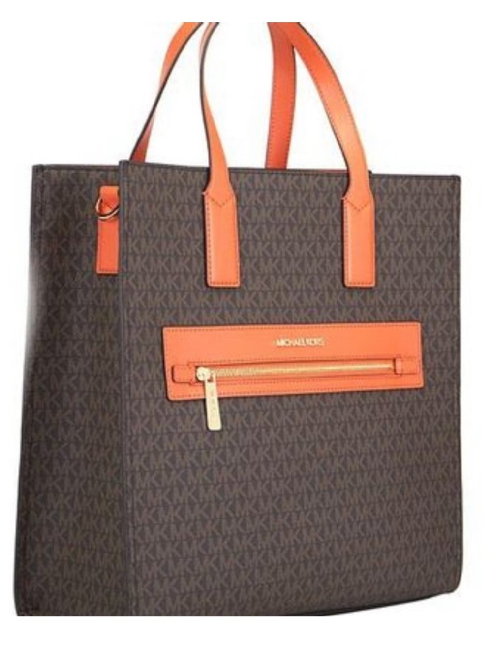 Michael Kors Brown Monogram Tote with Orange Trim